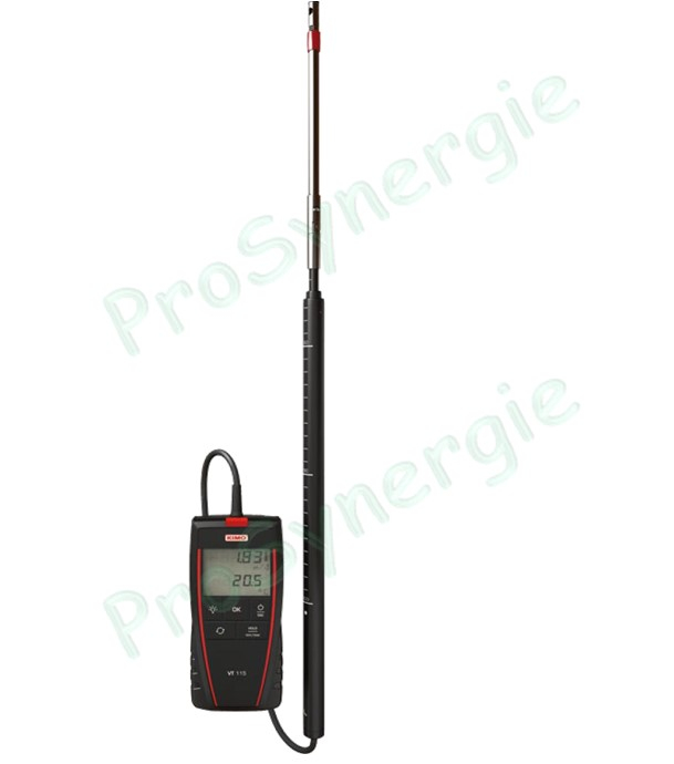 Thermo-Anémomètre VT 110 S ou 115 S à fil chaud  portable sonde inox déportée Ø 8 mm longueur 300 mm ou télescopique 1m - 0,15 à 30 m/s et 0 à +50°C
