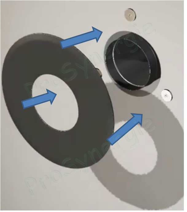 Rosace de finition inox laqué noire RAL9005 (mur ou plafond) pour conduit de fumée Ø 80 à 200 mm avec 3 pattes fixation aimantées