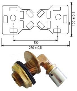 Platine de douche entraxe 150mm avec Fixation et raccords à visser Ø F 1/2  à sertir multicouches 16 mm