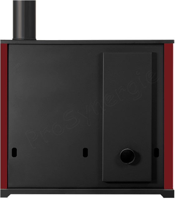 Practik Lux - Cuisinière à bois, ecodesign, classe A+, Puissance nominale 9,5 kW, Min/Max 7,5/12 kW, Rendement > 87%, LxPxH = 930x530x840, jaquette bordeaux, plaques de cuisson fonte