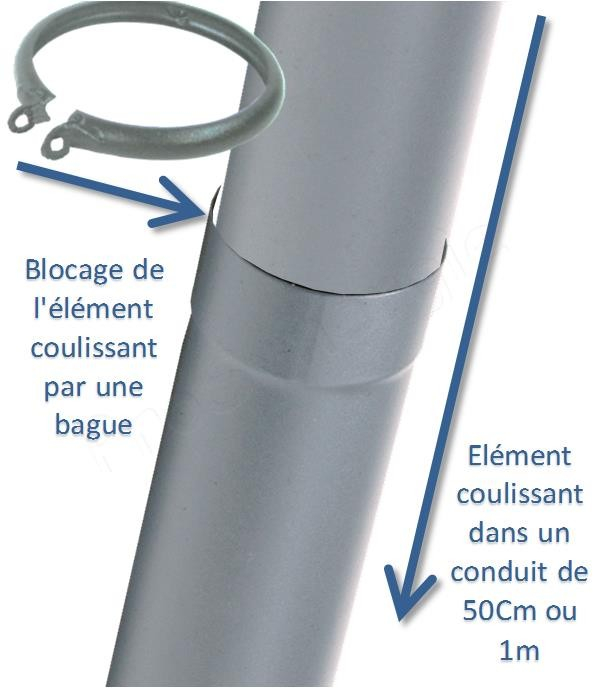 Tuyau de poêle coulissant (dans autre tuyau +bague blocage) acier 0,7mm émaillé brun Ø 125mm longueur 50cm (de 6 à 36cm utile)