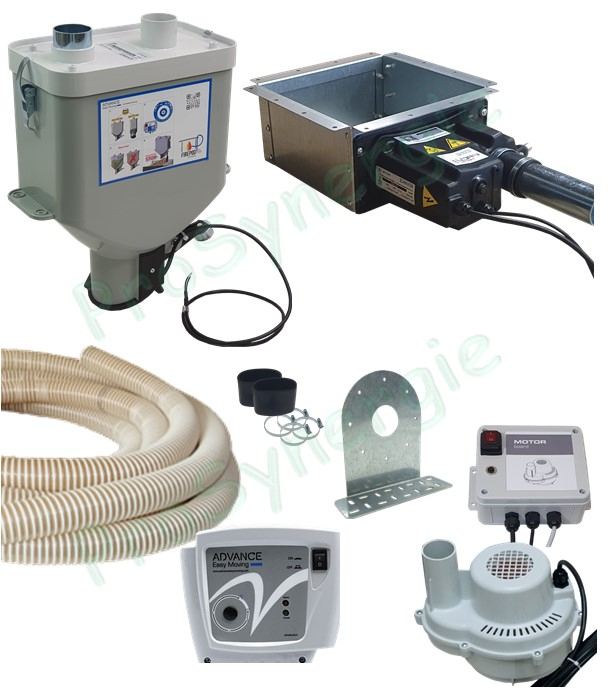 Kit Pod Confort - Transfert pneumatique (granulé / pellet) cassette auto débourage, aspirateur, doseur, contrôleur + coffret protection moteur