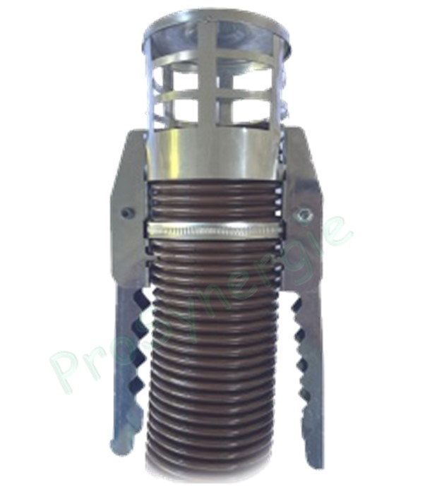 Terminal grappin Inox avec pattes télescopiques pour flexible Technaflon PVDF Ø 80 mm