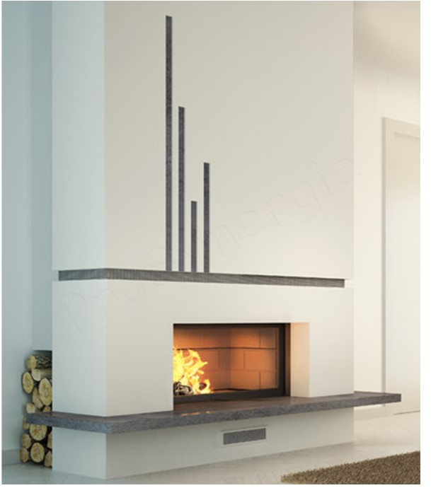 Foyer gamme Technika Horizon Droit 1000 Noir, Dimensions hors tout HxLxP = 1525x1228x496, surface de l´âtre (LxP) = 924x296, puissance 7 à 11 kW, classe énergétique A