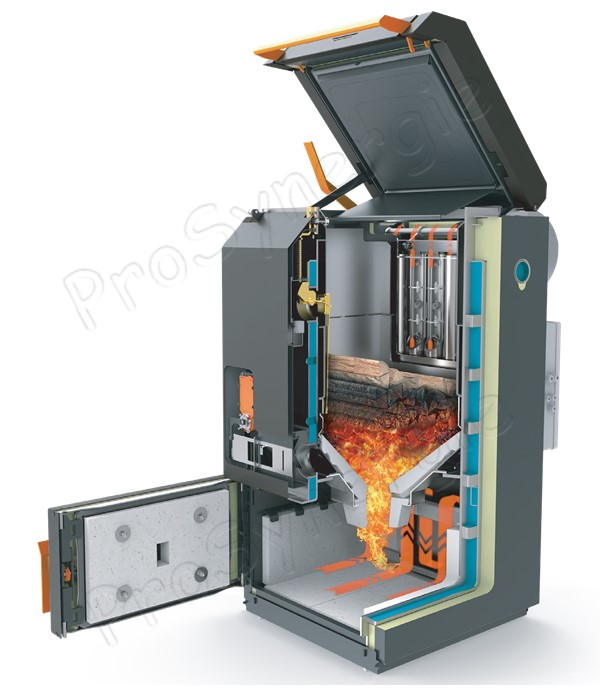 GRANT - Chaudière Bois-bûche 18 kW, Classe A+, sonde lambda (régulation de l´air de combustion), bûches 33 cm, chargement par le haut (1 100 mm)