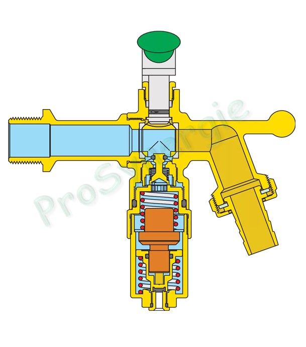 Robinet de puisage jardin IceCal® avec cartouche antigel (On/Off 3/4°C) corps laiton nickelé vanne spérique (tête à manette verte 1/4 tour) - raccord entrée ØM 1/2´´ - sortie 3/4´´ (avec raccord au nez tétine Ø 17mm)