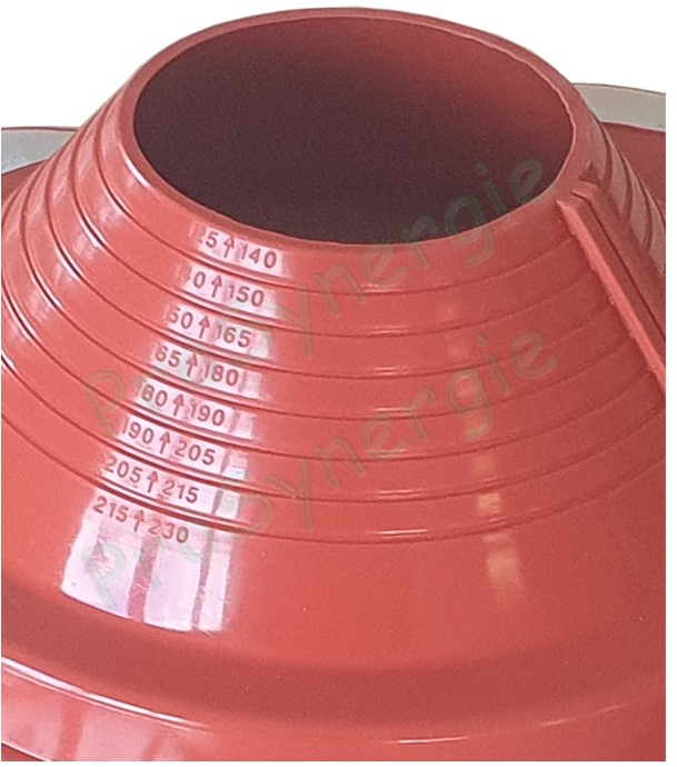 Etanchéité souple SolFlexe Silicone rouge (200 °C maxi) n°6 Ø 125 à 230 mm - Ouverture latérale possible et embase carrée