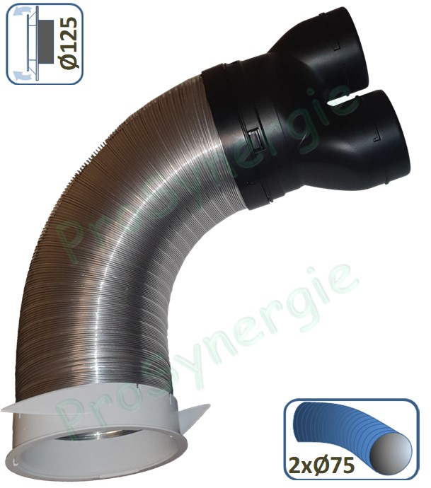 Manchette trident Ø 125 - Raccord souple - Raccordement 2 x Optiflex Ø 75 mm (Flexigaine)