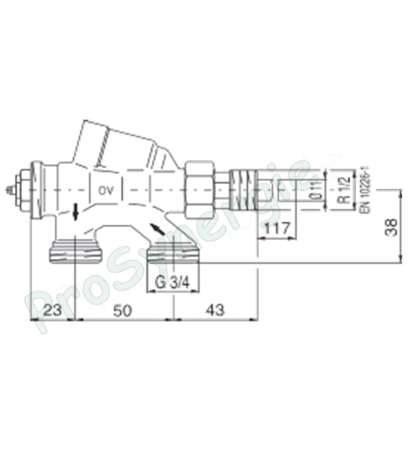 Robinet thermostatisable (monotube) à plongeur latérale avec arrêt - Ø M 1/2´´ (DN 15) - eurocône M 3/4´´
