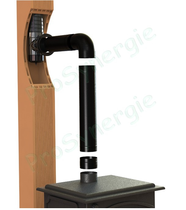 Coude 90° Acier émaillé noir mat, Ø 180 mm pour tuyau de poêle Standard, 2 coudes = dévoiement 34 cm, hauteur utile 34 cm