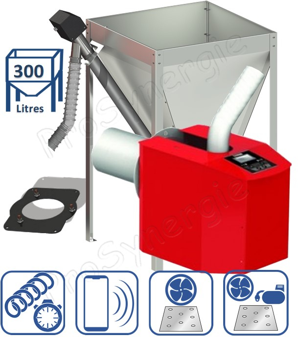 Kit Brûleur granulés ''Confort'' 40 KW (extension pour chaudière Burnit type WBS) + Vis d'alimentation 1.5 mètres et silo de stockage 300 litres