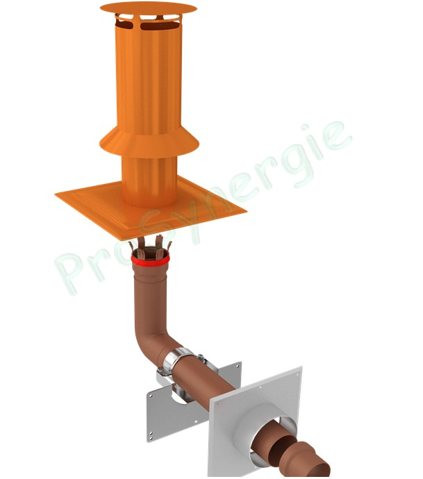 Terminal de cheminée C9 pour conduit Technaflon Ø  80 mm Inox Laqué brun-orangé Hauteur 40 cm, embase carrée 35x35 cm, + joint d´étanchéité flexible