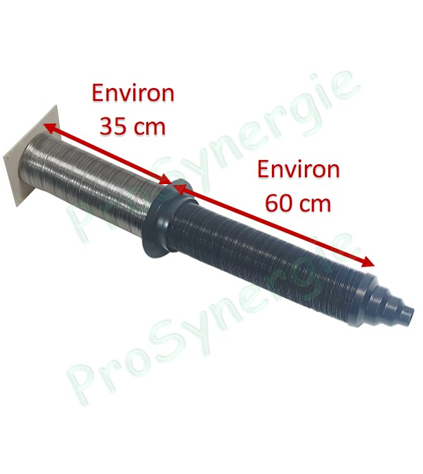 Kit Entrée d'air comburant BBC pour poêle étanche raccord Ø 40 à 100mm (Grille extérieure + flexible traversée de mur étirable 50cm et raccordement 1m + accessoires et adaptateur réducteur Ø 40/60/80/100mm)