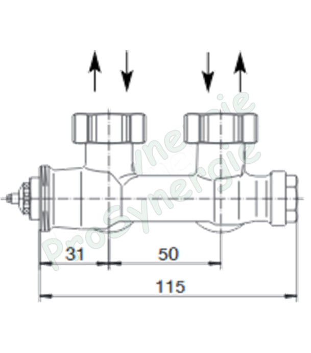 Robinet thermostatisable équerre (monotube/bitube) multiblock T - eurocône Ø M 3/4´´ (+ pastilles)