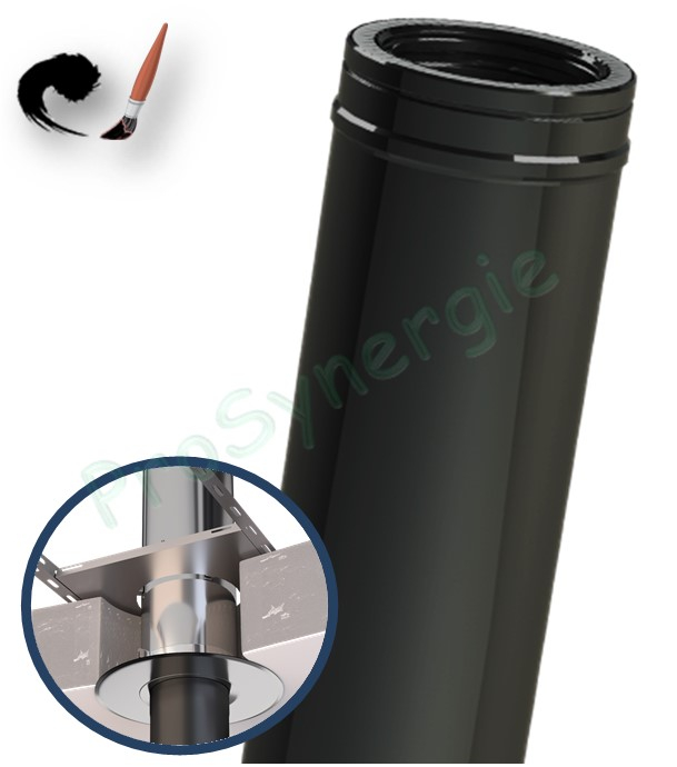 Kit S/Rampant - Conduit cheminée Isolé (Duoten) hauteur utile 1,445 mètres Int./Ext. = Inox 304 / (I 304 ou Galva) laqué noir (RAL9005) - Øint/ext 100/150mm