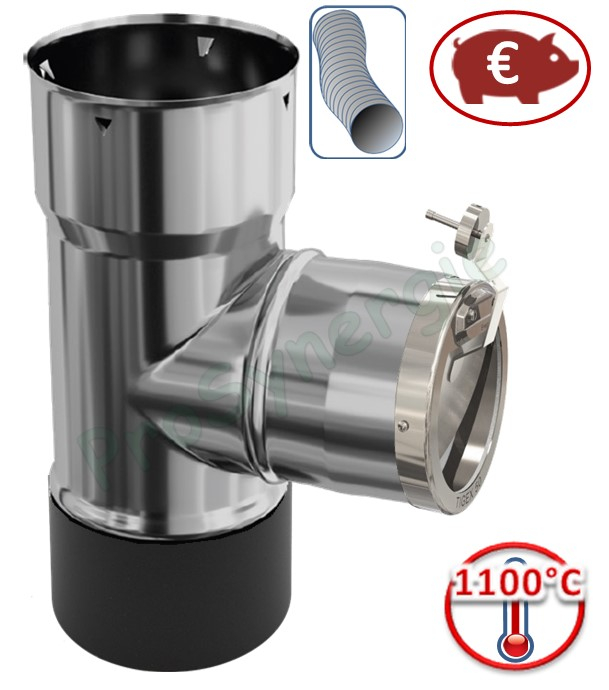 Kit limiteur de tirage Inox raccordement anti bistre sur buse mâle départ d'insert Ø 200 mm vers flexible Ø 200/206 (int./ext.)