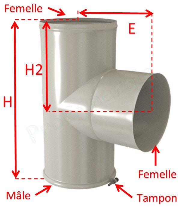 Té Equerre Email Blanc - Ø 125 mm - avec Tampon