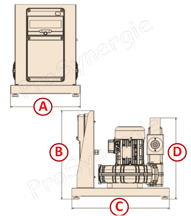 Centrale d´aspiration transfert (moteur à induction, contrôleur, tableau de commande et protections) 400 Vac 2200 W 304 m3/h dimensions ØxH = 580x543 mm, aspiration/refoulement Ø60mm - transfert granulés/pellet/copeaux