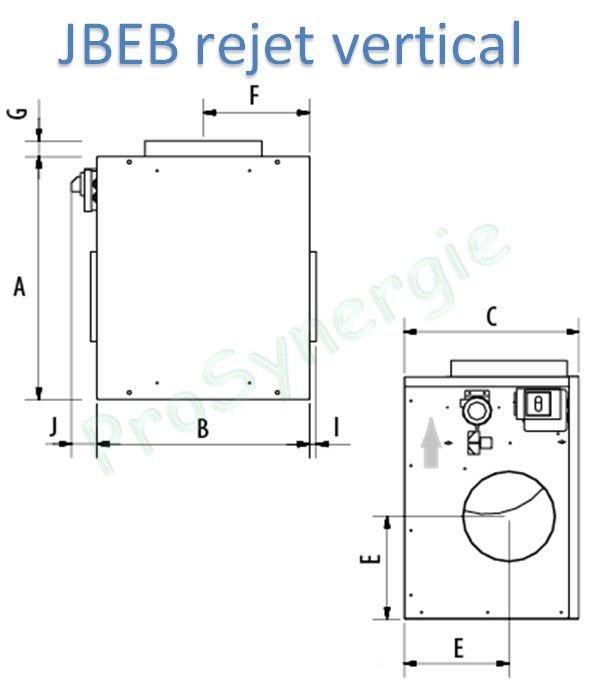 Caisson Extraction C4 JBEB 05 (550*504*300mm) Isolé M0 25mm av. interrupteur proximité monté/câblé Mono 230V 3 vitesses raccordement 90° Ø200mm