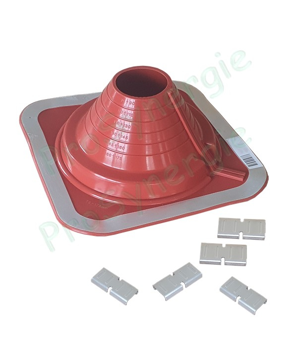 Etanchéité souple SolFlexe Silicone rouge (200 °C maxi) n°4 Ø 75 à 175 mm - Ouverture latérale possible et embase carrée
