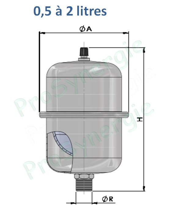 Vase d´expansion Inox sanitaires ACS eau potable froide/chaude suspendu série Inox-Pro Contenance 8 Litres Ø x Haut. = 198 x 321mm - Raccord ØM3/4´´