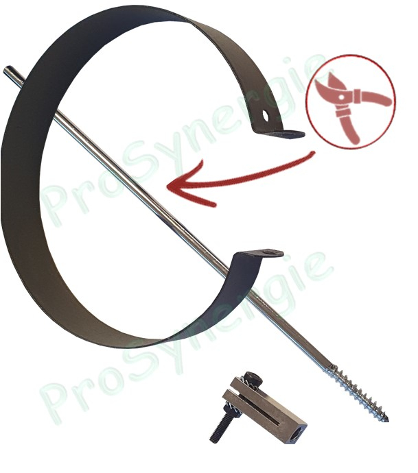 Collier de fixation avec bague noir mat Ø 150 mm + tige entretoise écartement 220mm et vis 30mm