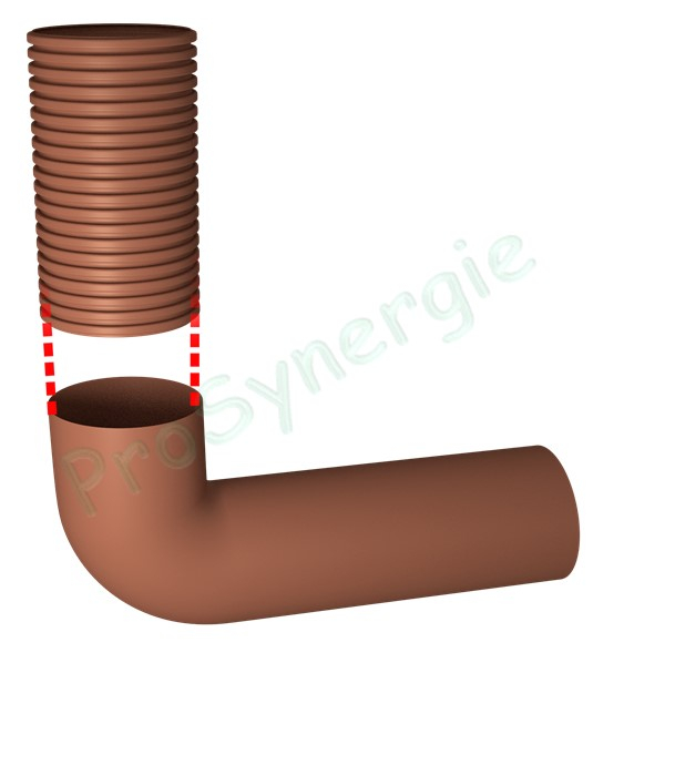 Coude d´adaptation 87° Thermosoudé PVDF Technaflon sur conduit Flexible Ø  60 mm (longueur à commander séparément) vers Rigide Ø  60 mm - longueur 20 cm
