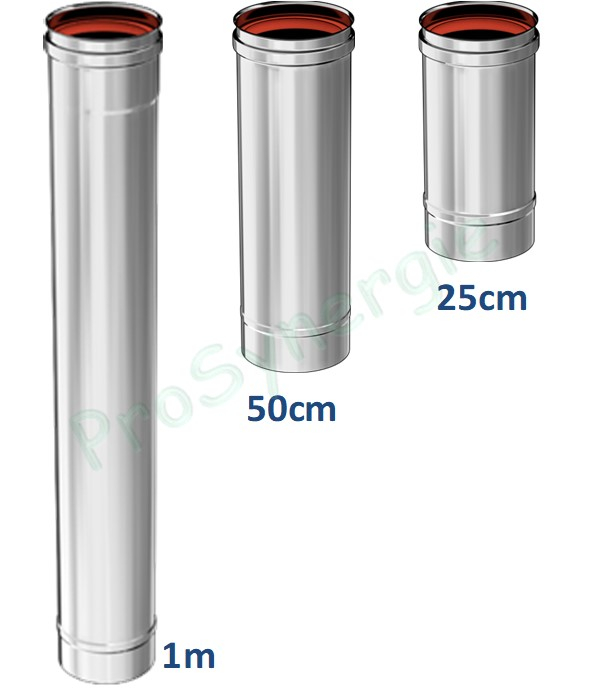 Tuyau longueur 0,25 mètre (190 mm utile) Rigidten Inox 316 Pro (4/10ème) ''condensation'' avec joint - Ø 80 mm