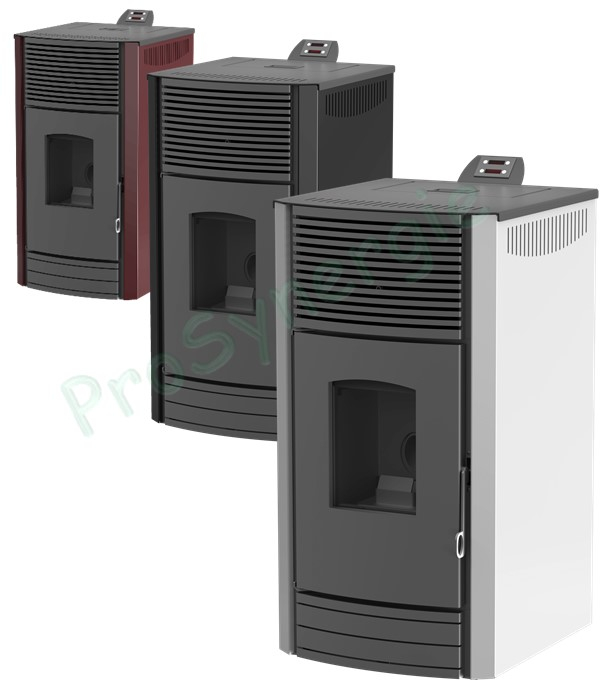 Poêle à granulé étanche et ventilé 10 kW ONYX, rendement 91%, Jaquette Bordeaux, HxLxP = 1006x540x580, sortie de fumées Ø80, trémie 25 litres
