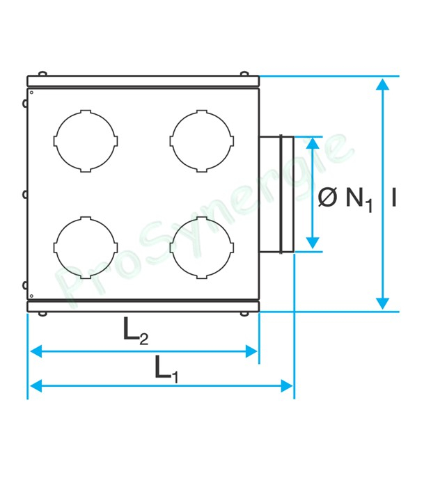Caisson de répartition métallique pour réseau Optiflex/flexigaine rond - 1 piquage en Ø 160mm et 5 piquages operculable (prévoir raccords Ø 75 ou 90mm)