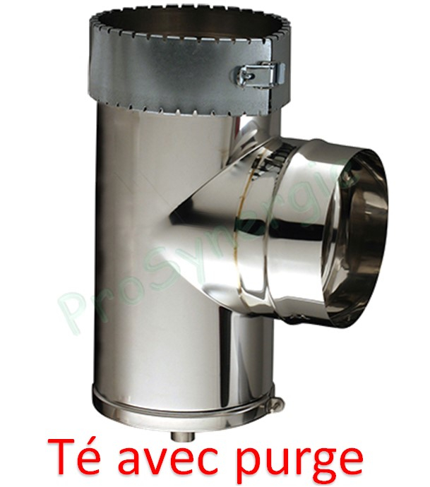 Té tubage inox avec purge TPI pour conduit flexible