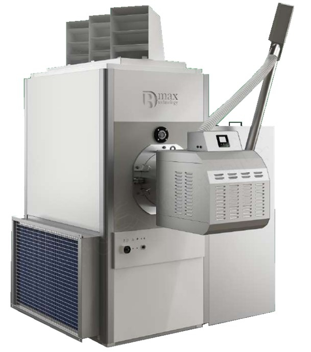 Générateur d´air chaud à granulés de bois B-MAX 50 kW pour environnements tertiaires ou industriels
