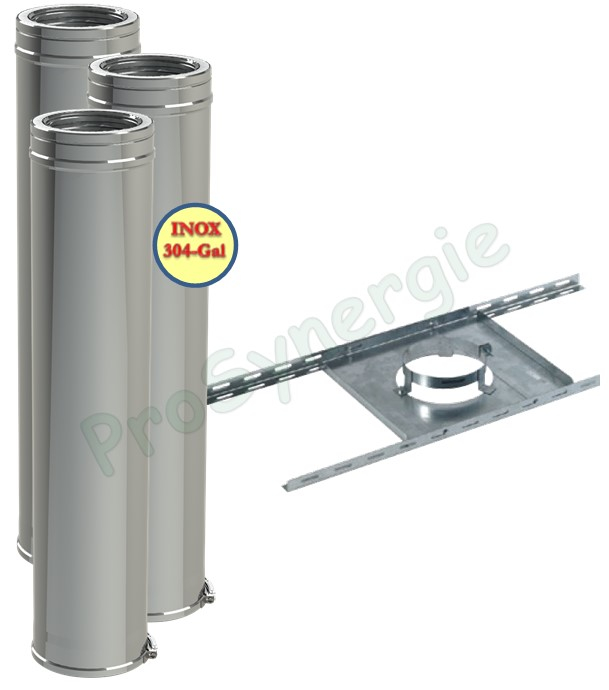 Kit Etage conduit cheminée intérieur Duoten (Isolé 25 mm), Ø 80 à 250 mm, Noir ou Inox, Hauteur utile 285 cm