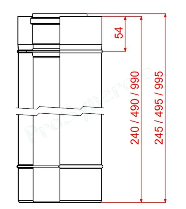 Tuyau concentrique BIOTEN poêle granulé (pellet) Øint./ext. 100/150 mm Inox 316 / Galva peint noir (RAL 9005) longueur 250mmm (20cm utile)