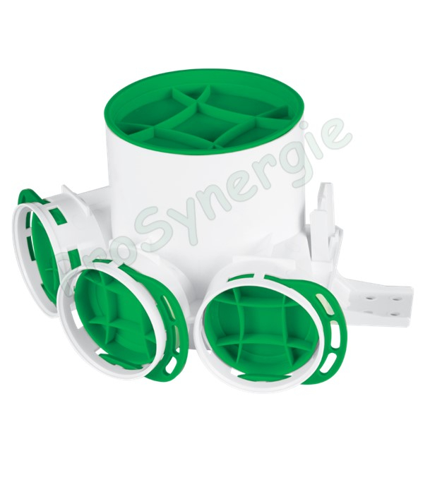 Manchette coudée de répartition, Ø125, 3 bouches Ø75 pour réseaux de ventilation rond type Optiflex, avec fixation
