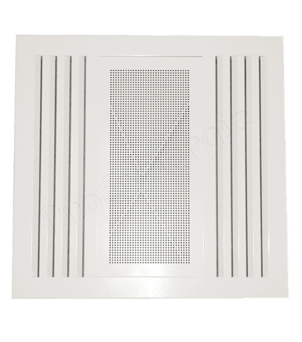 DPSR - Diffuseur-dalle (594x594) avec plénum intégré pour soufflage et reprise d´air combinés 2 directions, 2 fente(s), Plénum non isolé, piquages pour flexibles Ø200 mm, Hauteur 350 mm
