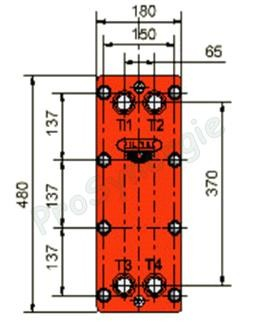 Echangeur Z2 16bars 1,87m² 55 plaques Inox démontables joint EPDM 140°C 15.3m3/h 4 x G 1´´F (HxLxP) 480x180x198,5mm - 33,35Kg