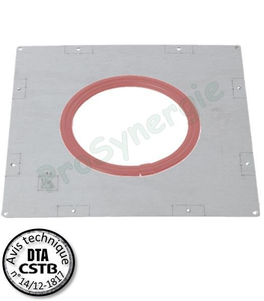 Plaque pour traversées (mur/plancher) coupe feu  Isoten  LxP = 370x370 mm + joint étanche haute T° conduit fumée Øext. 130 mm