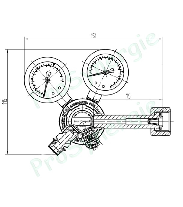 Détendeur débitlitre Frontal SmartCompact Argon CO2 - 200 bars amont - débit 5 à 24 l/min - Entrée arrière type C - Sortie G 1/4'' mâle