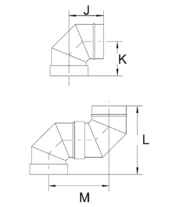 Coudes Fumisterie à 87° (3 secteurs) Rigidten Inox 316 Pro (4/10ème) ''condensation'' avec joint - Ø 130 mm