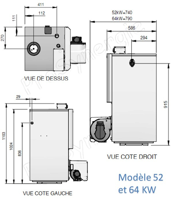 Chaudière Fioul Simplicity Bas NOx à condensation 52Kw Ventouse ou cheminée Ø100 classe A (n>92%) - HxLxP = 1103x542x740 - 297Kg