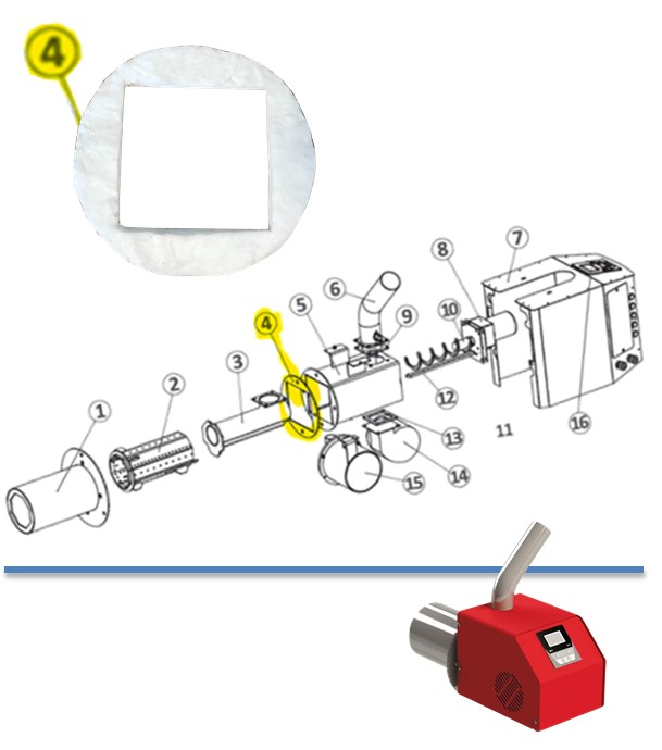 Joint Ø190mm traversée 120x120mm pour chambre de combustion brûleur Pell 25
