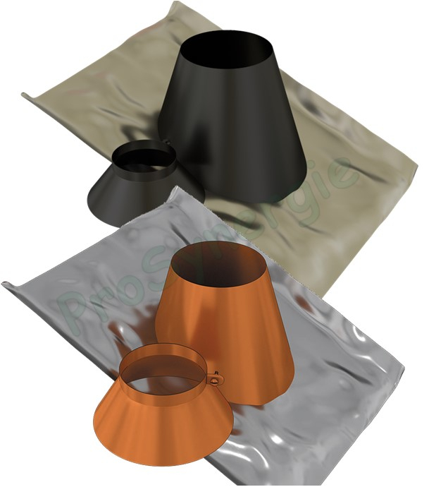 Solin et collet Noir pour conduit de fumée Ø ext 250 mm - Inclinaison de toit 30 à 45° avec bavette plomb