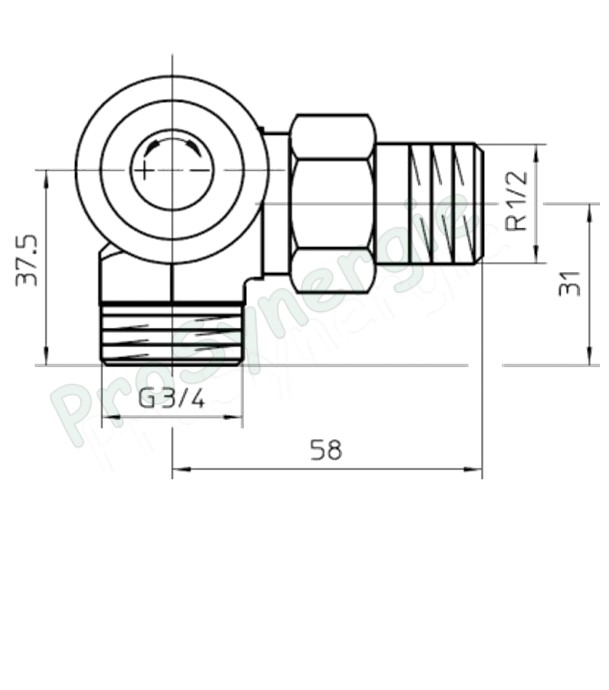 Robinet thermostatisable d´angle raccordement gauche cone M3/4´´ - Série A