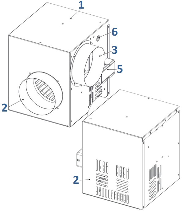 Kit Rubis de récupération d´air chaud débit max. 550 m3/h - Moteur 6 vitesses, thermostat IMIT commande radio sans fil IMIT pour gestion de la grande vitesse, caisson de filtration
