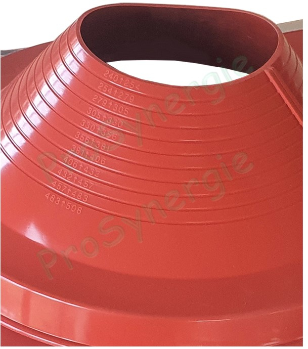 Etanchéité souple SolFlexe Silicone rouge (200 °C maxi) n°9 Ø 240-508 mm - Ouverture latérale possible et embase carrée