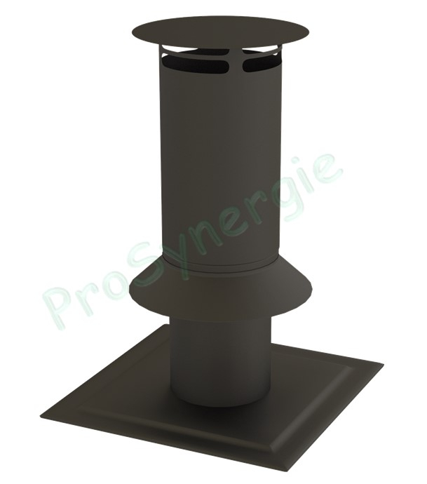 Terminal de cheminée C9 pour conduit Technaflon Ø  60 mm Inox Laqué noir Hauteur 40 cm, embase carrée 35x35 cm, + joint d´étanchéité flexible