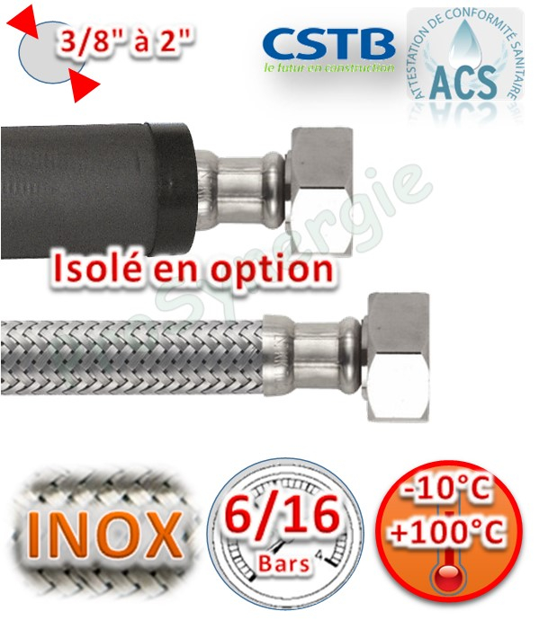 Flexible chauffage EPDM/Inox FF Ecrou Ø3/8´´ DN10mm (16 bars) - Longueur  30cm