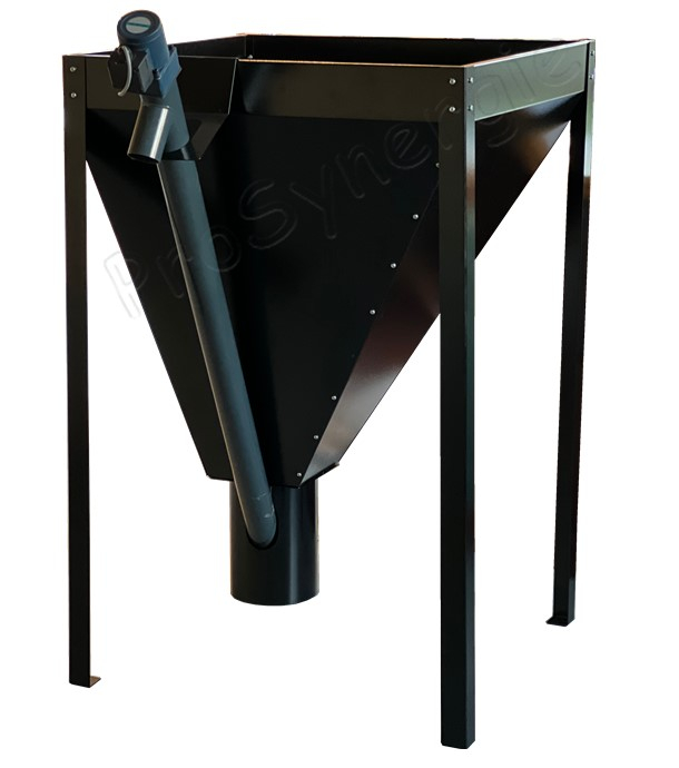 Silo granulés Noir 300 litres (environ 210 Kg) acier galvanisé sur pieds avec crochet de vis et pot de raccordement orientable - HxLxP = 1296x818x821mm