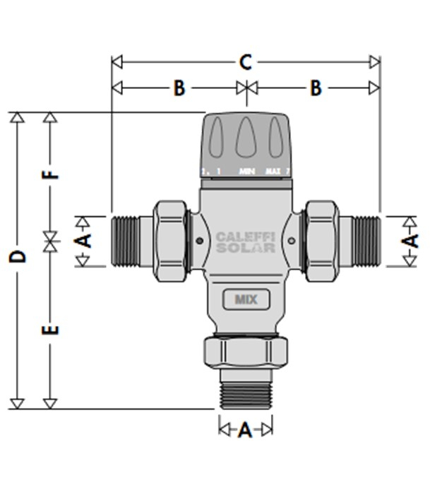 Mitigeur thermostatique 2521 réglable 30 à 65°C & 2,6 m3/h - Max. 100°C & 14 bars solaires - raccordement Ø M 3/4´´
